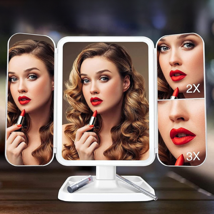 Oglinda machiaj cu LED, plianta cu touchscreen si zoom 1x/2x/3x