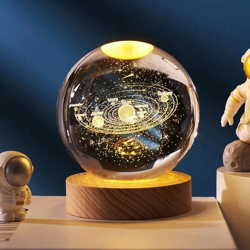 Lampa LED Glob de Cristal Planetariu, cu sistem solar, cadou captivant
