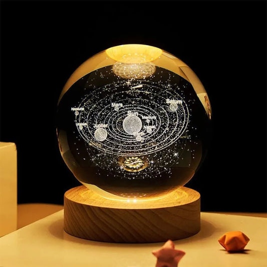 Lampa LED Glob de Cristal Planetariu, cu sistem solar, cadou captivant
