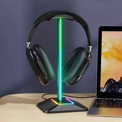 Suport de casti gaming cu RGB, 2xUSB si antiderapant, Disco-stand