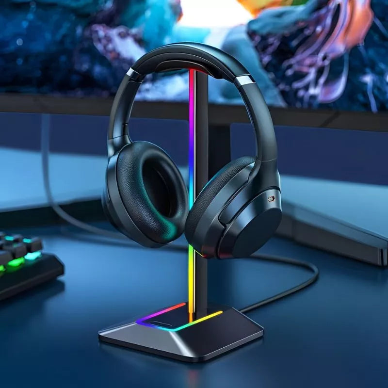 Suport de casti gaming cu RGB, 2xUSB si antiderapant, Disco-stand